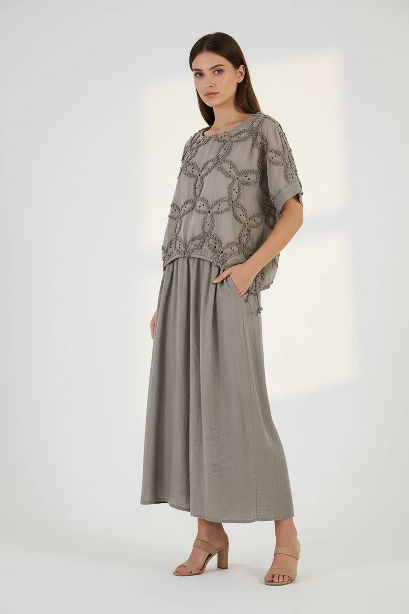 Дамска ленена рокля с ефектен топ - Sage Serenity-рокли-6Sense