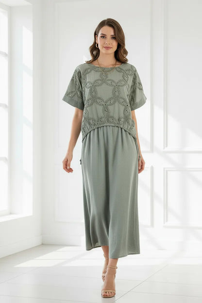 Дамска ленена рокля с ефектен топ - Sage Serenity-рокли-6Sense