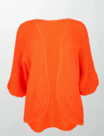 Дамска пухкава жилетка в ярко оранжево - Neon Cozy-жилетки-6Sense