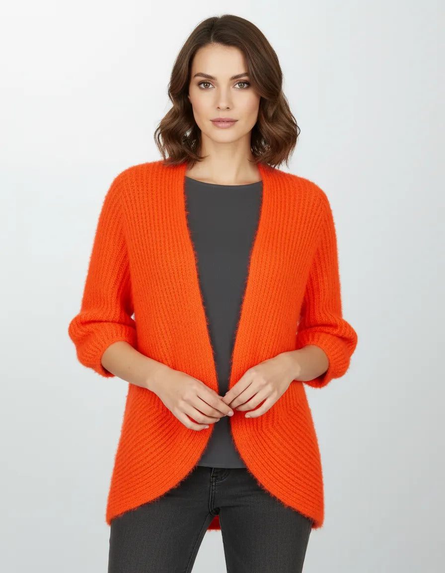 Дамска пухкава жилетка в ярко оранжево - Neon Cozy-жилетки-6Sense