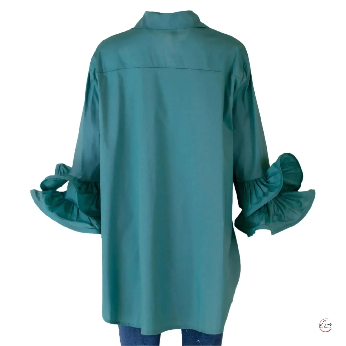 Дамска риза с двойни волани - измумрудено зелена