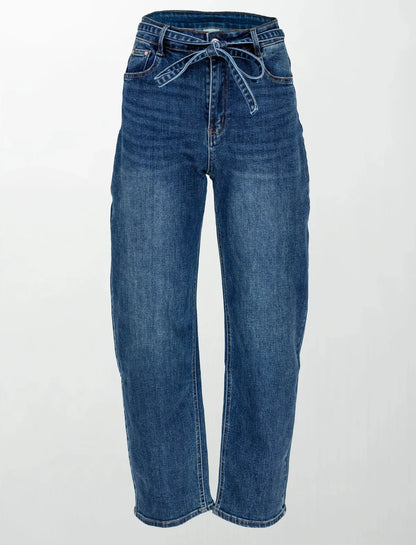 Дамски дънки с висока талия и колан - Urban Tie Jeans-дънки-6Sense