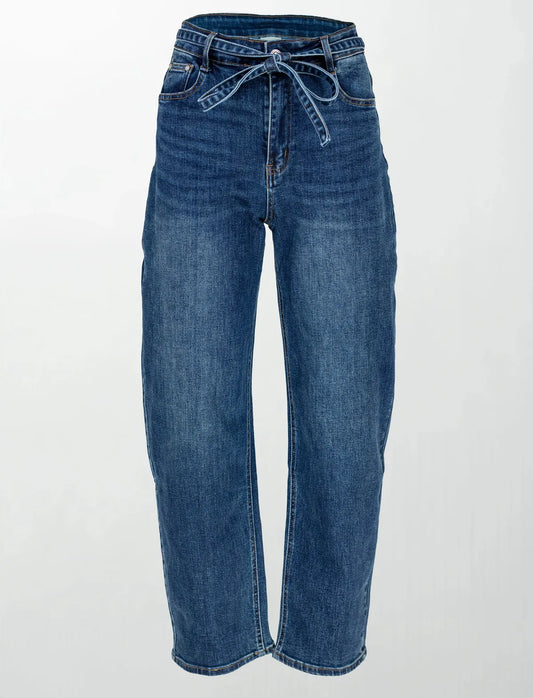 Дамски дънки с висока талия и колан - Urban Tie Jeans-дънки-6Sense