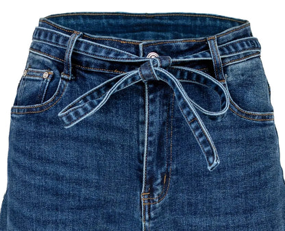 Дамски дънки с висока талия и колан - Urban Tie Jeans-дънки-6Sense