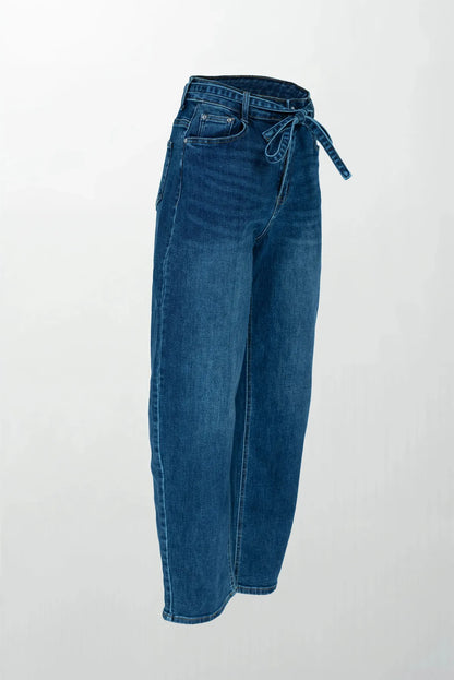 Дамски дънки с висока талия и колан - Urban Tie Jeans-дънки-6Sense