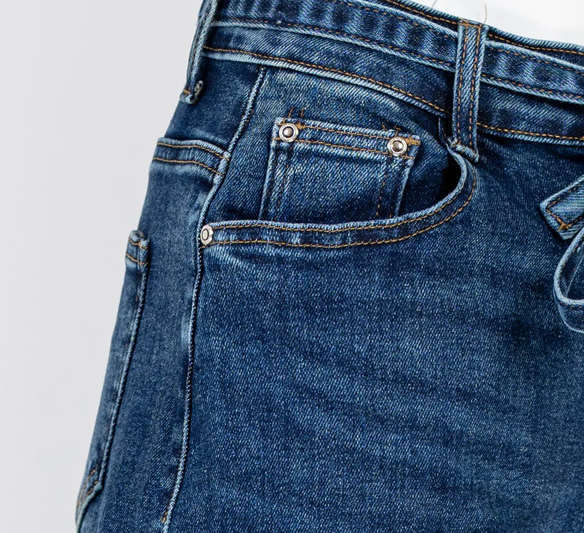 Дамски дънки с висока талия и колан - Urban Tie Jeans-дънки-6Sense