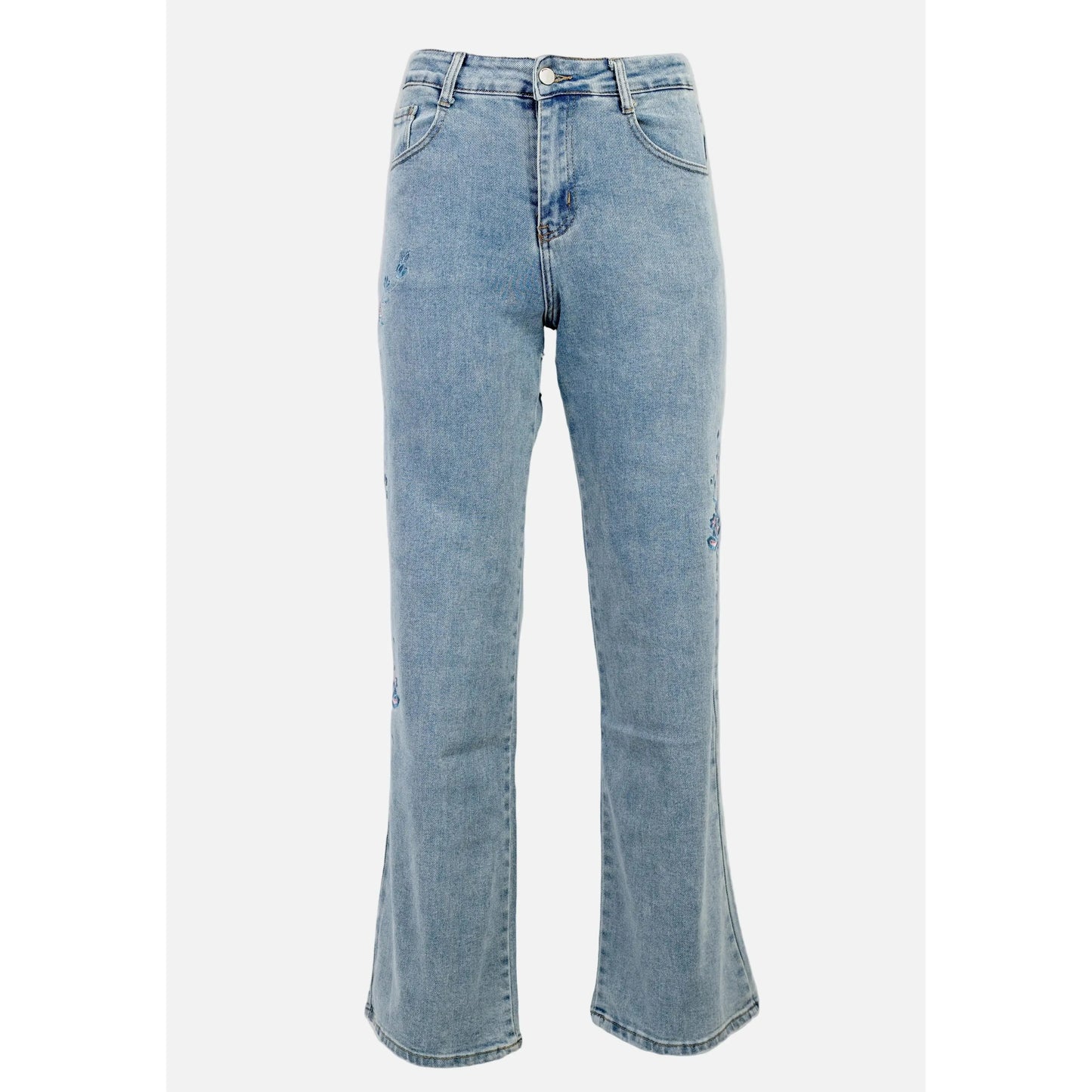 Дамски дънки със светъл деним и флорална бродерия | колекция есен-зима 6Sense