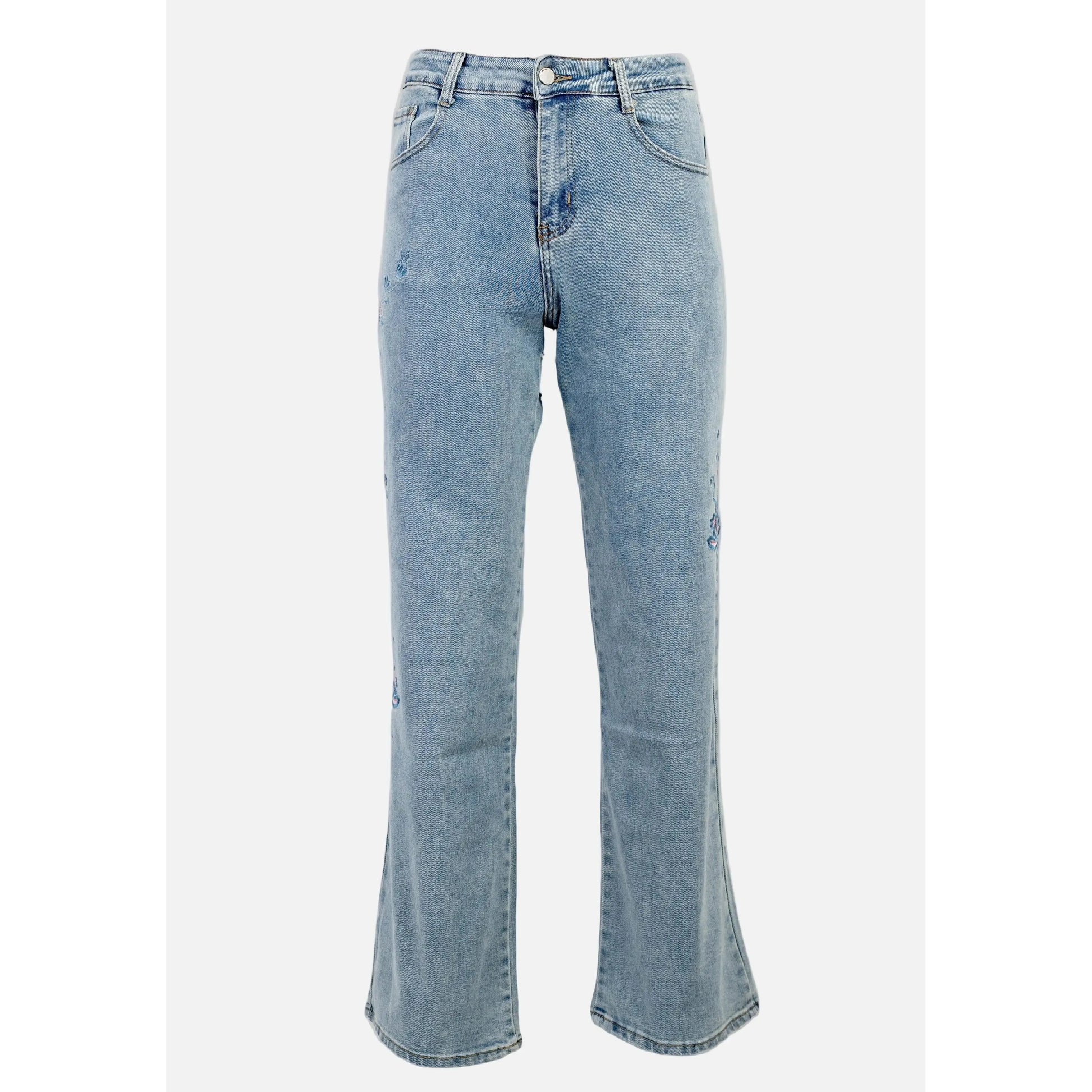 Дамски дънки със светъл деним и флорална бродерия | колекция есен-зима 6Sense