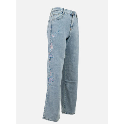 Дамски дънки със светъл деним и флорална бродерия | колекция есен-зима 6Sense