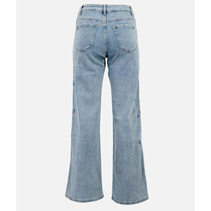 Дамски дънки със светъл деним и флорална бродерия | колекция есен-зима 6Sense