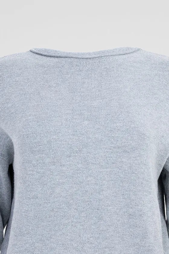 Дамски фин пуловер в светлосив меланж с рипсен подгъв - Soft Line-пуловери-6Sense