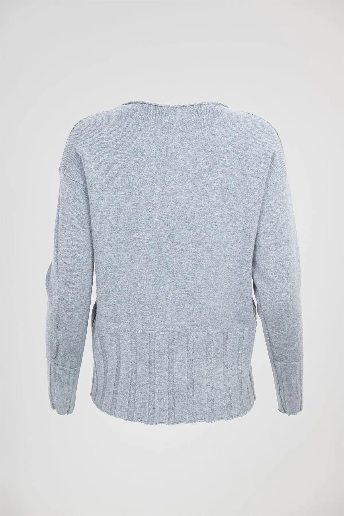 Дамски фин пуловер в светлосив меланж с рипсен подгъв - Soft Line-пуловери-6Sense