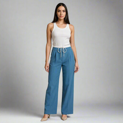 Дамски панталон в морско синьо с връзки | колекция есен-зима 6Sense