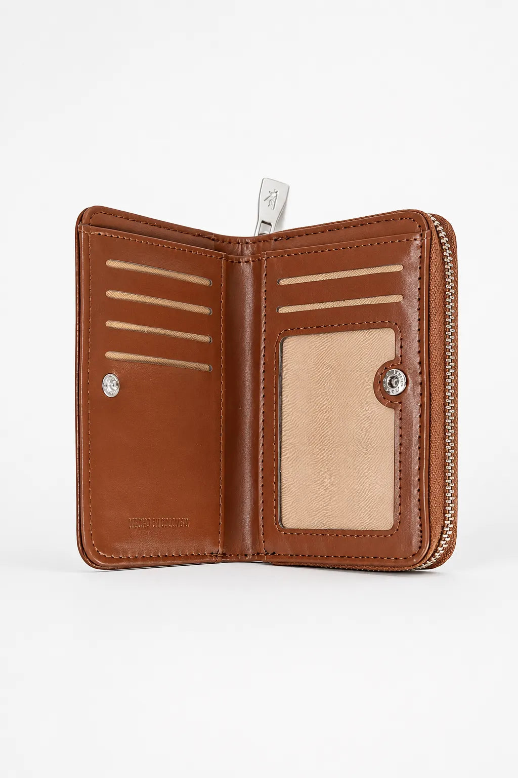 Дамско портмоне от еко кожа с цип – Brown Compact-портмоне-6Sense