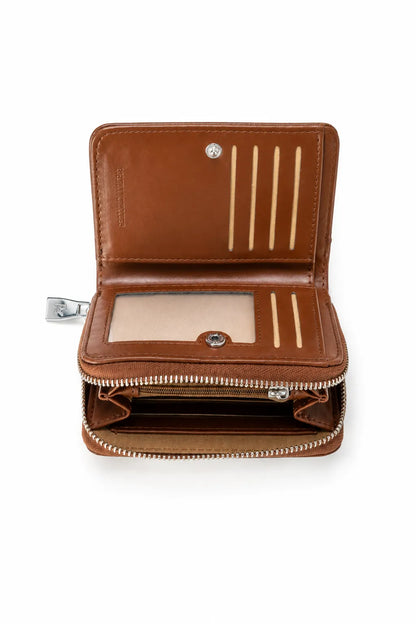 Дамско портмоне от еко кожа с цип – Brown Compact-портмоне-6Sense