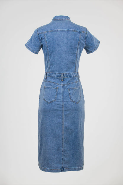 Дънкова рокля Denim Grace - с копчета-рокли-6Sense