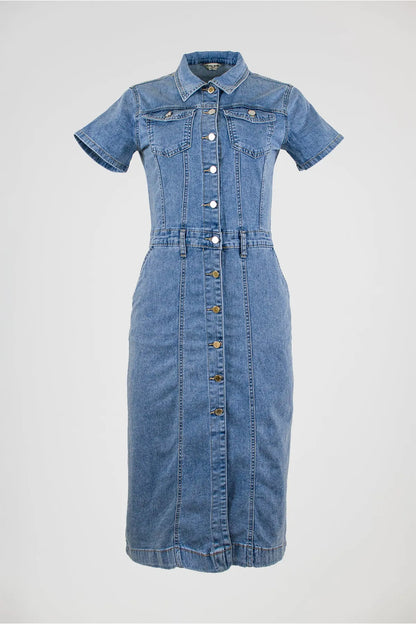 Дънкова рокля Denim Grace - с копчета-рокли-6Sense