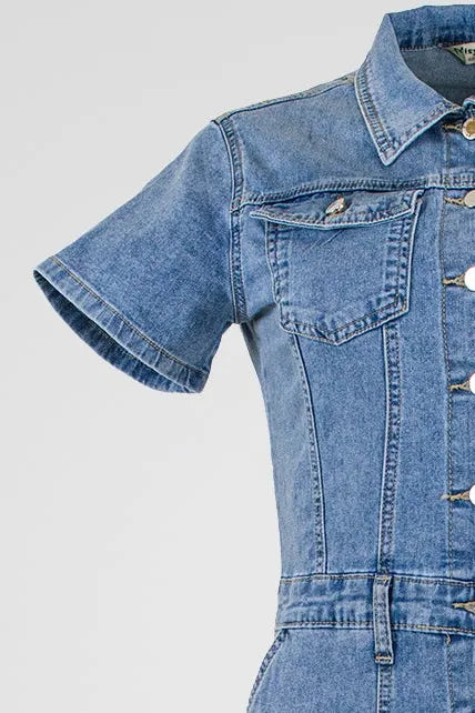 Дънкова рокля Denim Grace - с копчета-рокли-6Sense