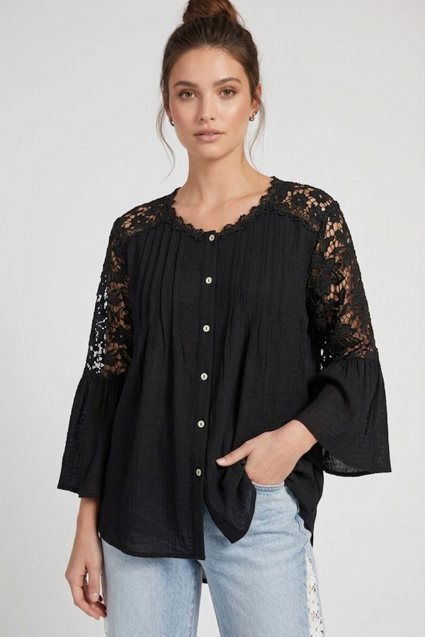 Дамска риза с дантелени ръкави и гръб - Soft Romance