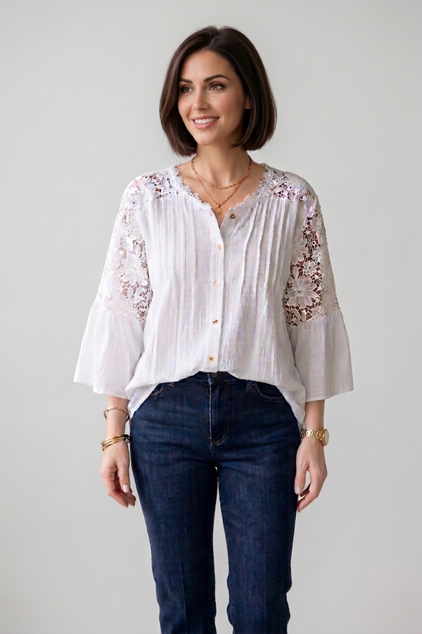 Дамска риза с дантелени ръкави и гръб - Soft Romance