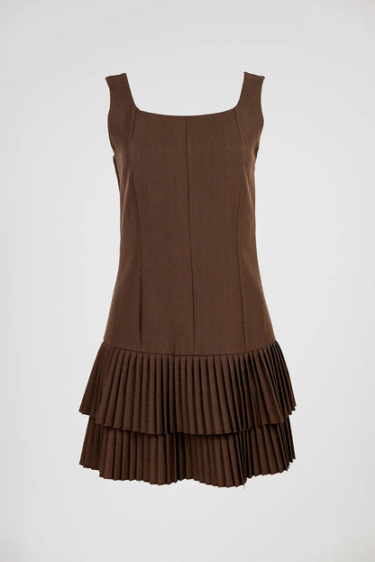 Кафява къса рокля с презрамки - Fiona-рокли-6Sense