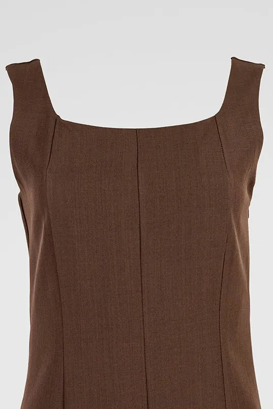 Кафява къса рокля с презрамки - Fiona-рокли-6Sense