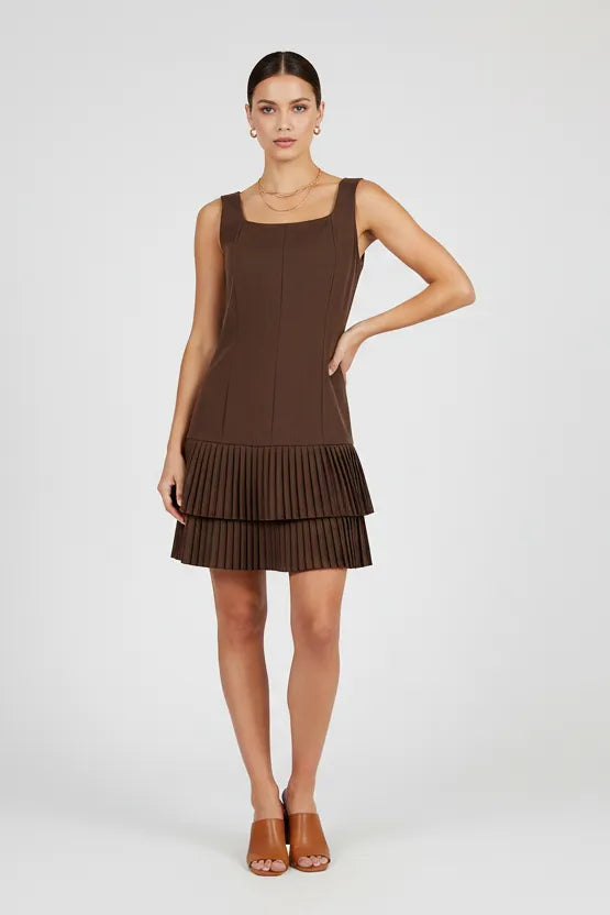 Кафява къса рокля с презрамки - Fiona-рокли-6Sense
