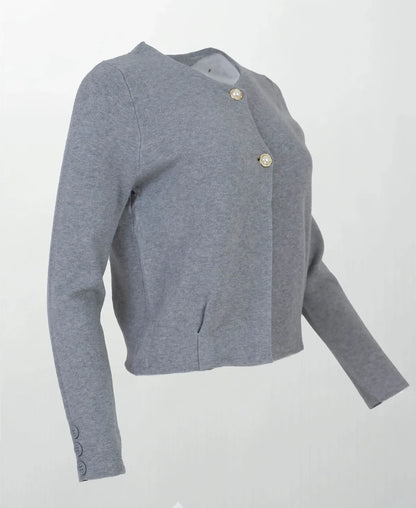 Къса сива жилетка - фино плетиво - City Pearl Cropped-жилетки-6Sense