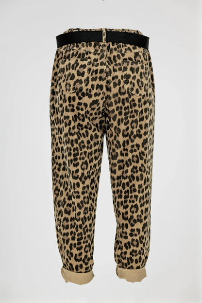 Леопардови дамски джинси от памук с еластан – Leopard Street-панталони-6Sense