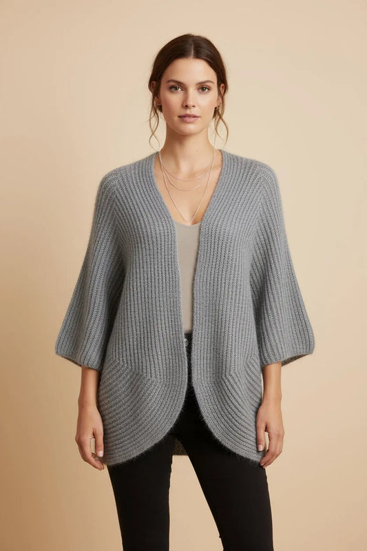 Пухкава плетена жилетка без закопчаване - Silver Pearl-жилетки-6Sense