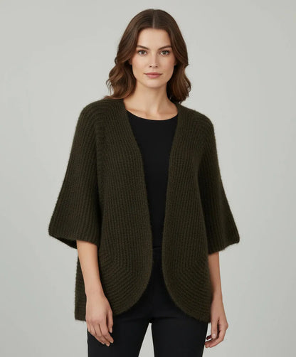 Пухкава плетена жилетка в цвят каки - Forest Cozy-жилетки-6Sense