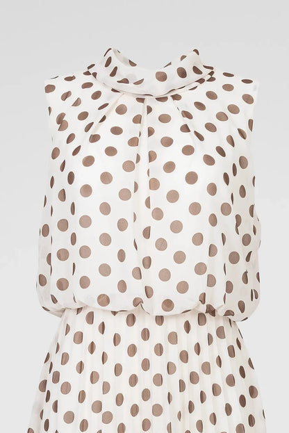 Рокля на точки с плисирана пола и подплата – Cream Dots-рокли-6Sense