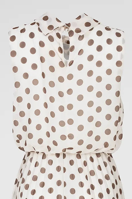 Рокля на точки с плисирана пола и подплата – Cream Dots-рокли-6Sense