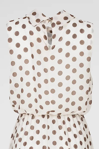 Рокля на точки с плисирана пола и подплата – Cream Dots-рокли-6Sense