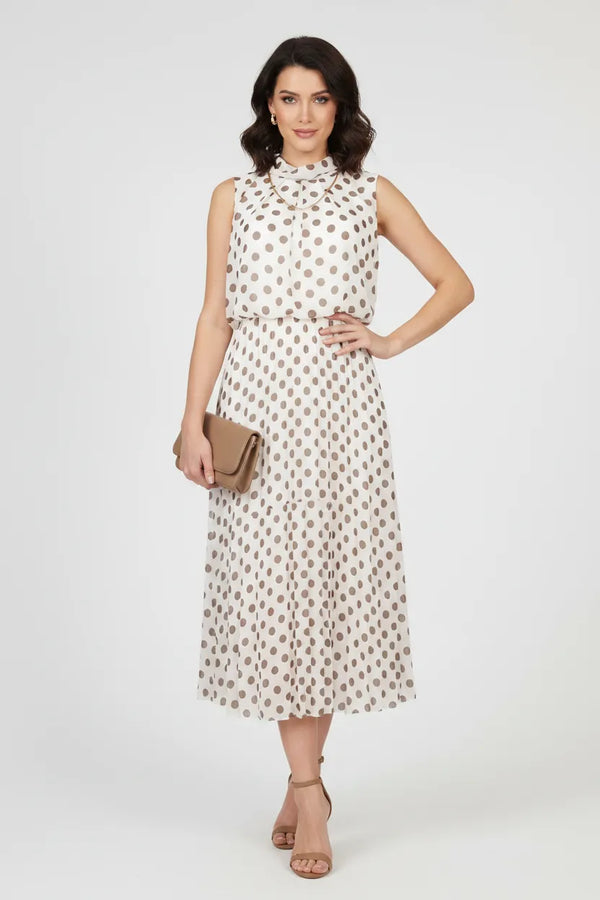Рокля на точки с плисирана пола и подплата – Cream Dots-рокли-6Sense