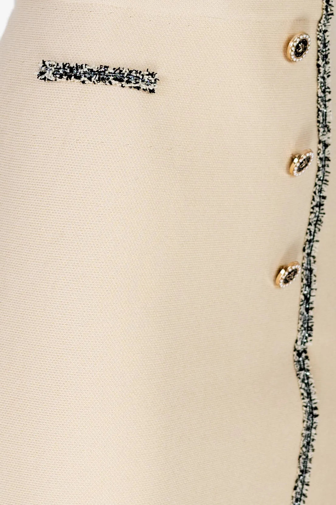 Бежова мини пола с декоративни копчета - "Chanelé Beige"-Поли-6Sense