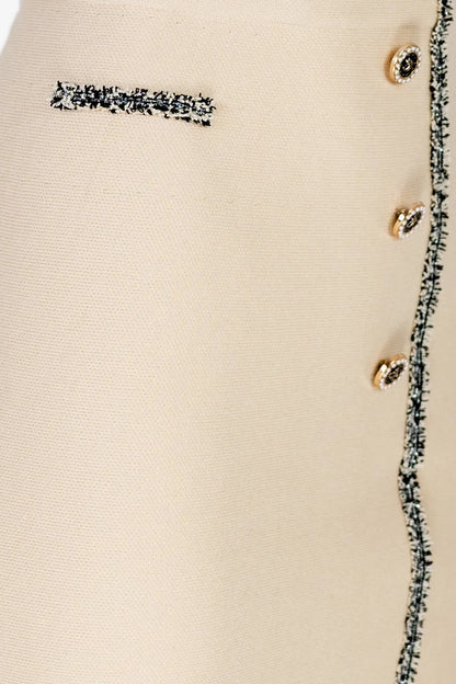 Бежова мини пола с декоративни копчета - "Chanelé Beige"-Поли-6Sense