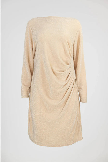 Бляскава рокля в цвят шампанско с набор - Champagne Drape-рокли-6Sense