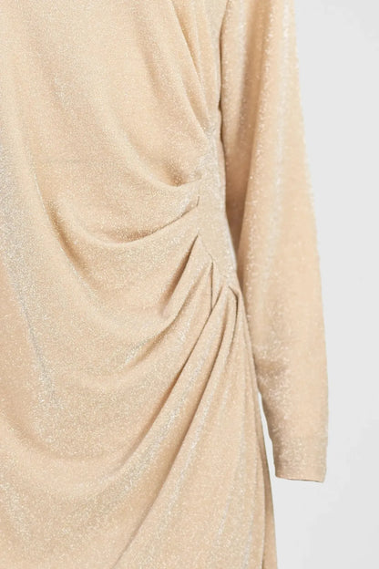 Бляскава рокля в цвят шампанско с набор - Champagne Drape-рокли-6Sense