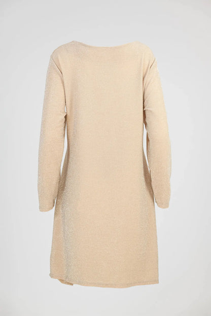 Бляскава рокля в цвят шампанско с набор - Champagne Drape-рокли-6Sense