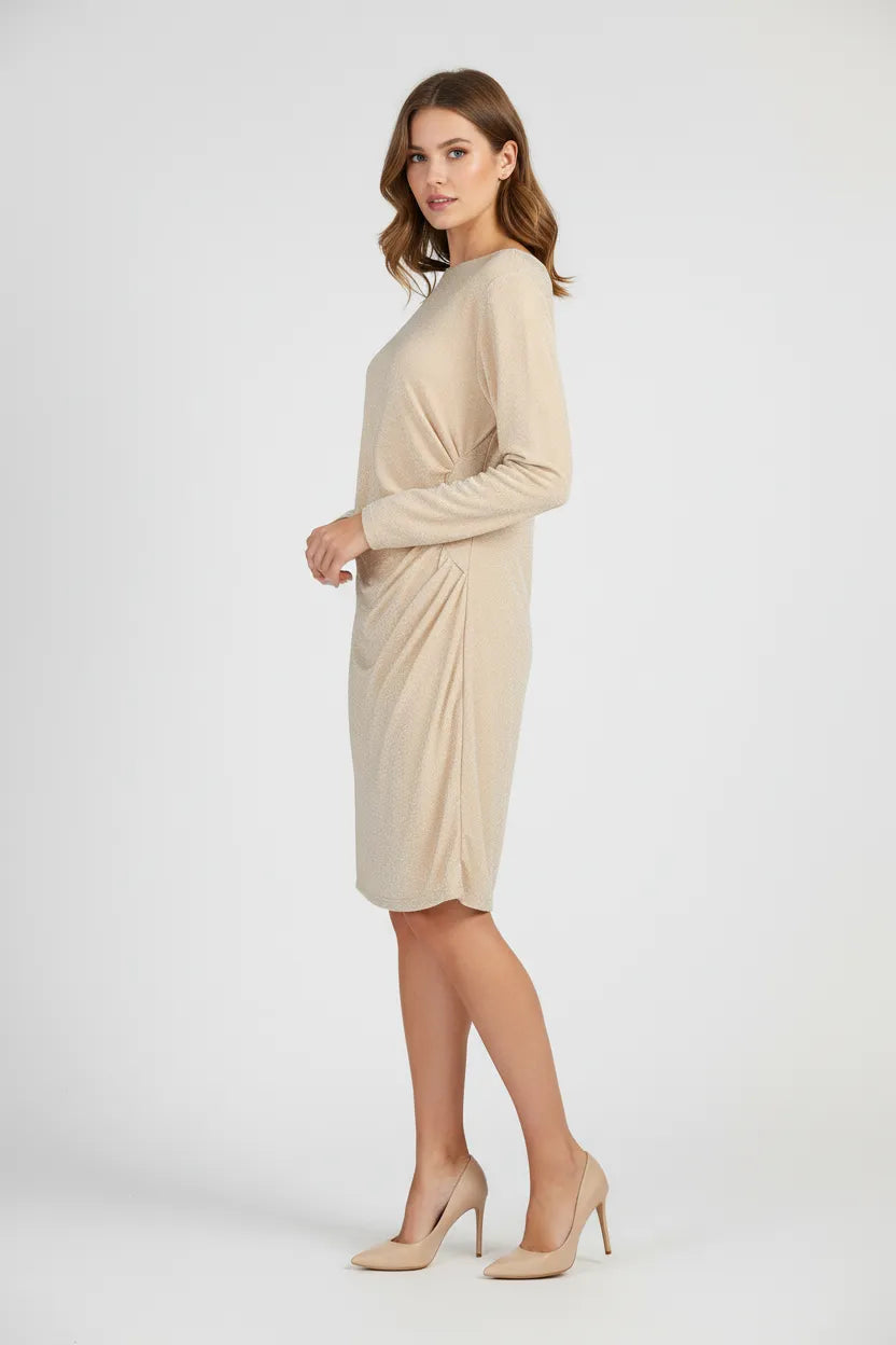 Бляскава рокля в цвят шампанско с набор - Champagne Drape-рокли-6Sense