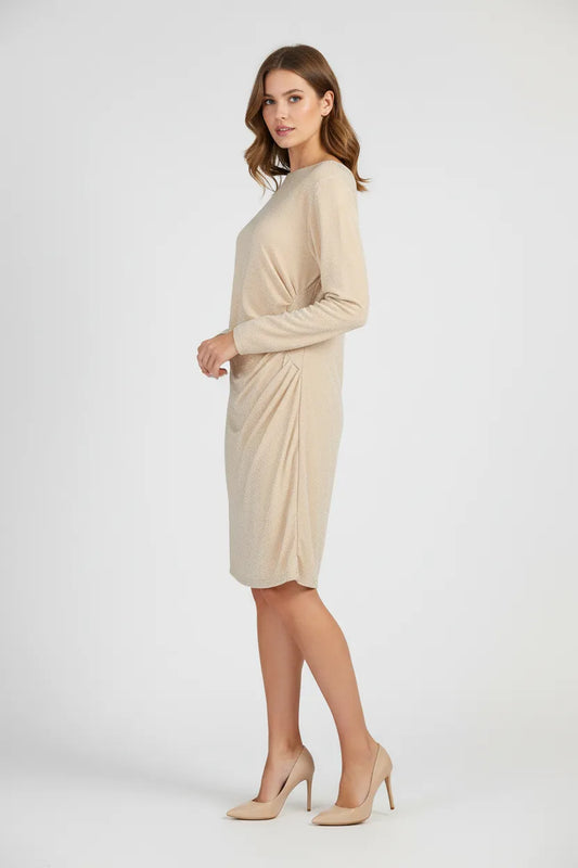 Бляскава рокля в цвят шампанско с набор - Champagne Drape-рокли-6Sense