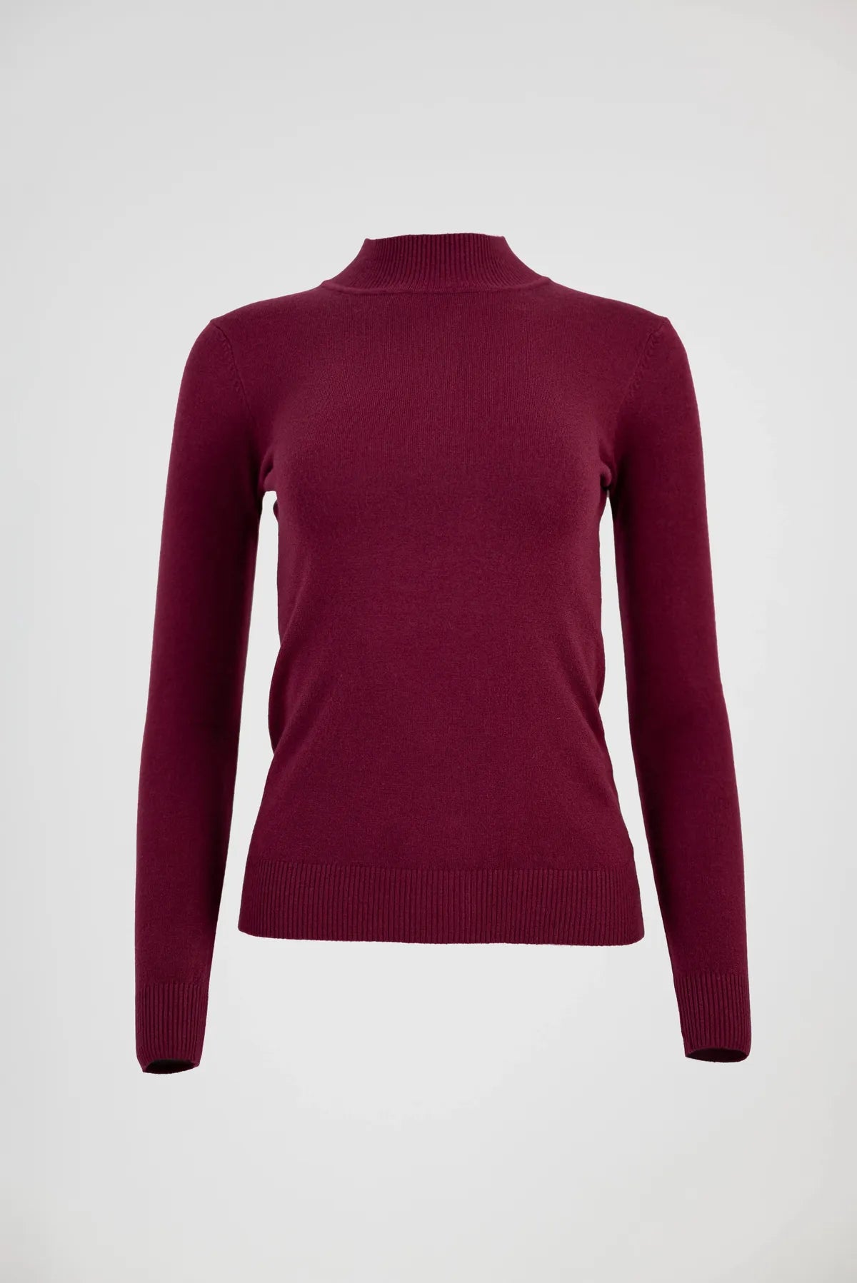 Бордо блуза от фино плетиво с полу-поло - Soft Mock-блузи-6Sense