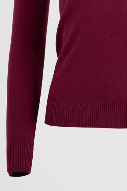 Бордо блуза от фино плетиво с полу-поло - Soft Mock-блузи-6Sense