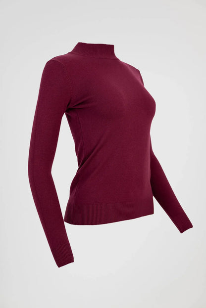 Бордо блуза от фино плетиво с полу-поло - Soft Mock-блузи-6Sense