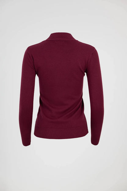 Бордо блуза от фино плетиво с полу-поло - Soft Mock-блузи-6Sense