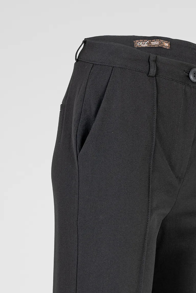 Черен дамски палацо панталон с широк крачол – Black Tailored Palazzo-панталони-6Sense