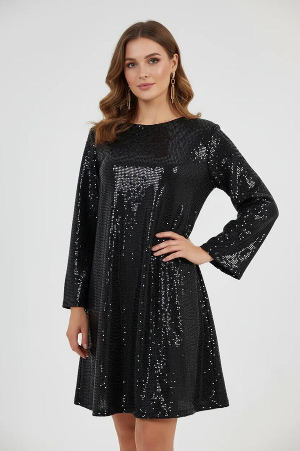 Черна бляскава рокля с панделка на гърба - Midnight Bow-6Sense