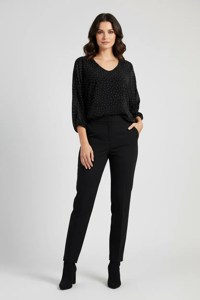 Черна блуза с фини блестящи камъни - Midnight Sparkle-блузи-6Sense