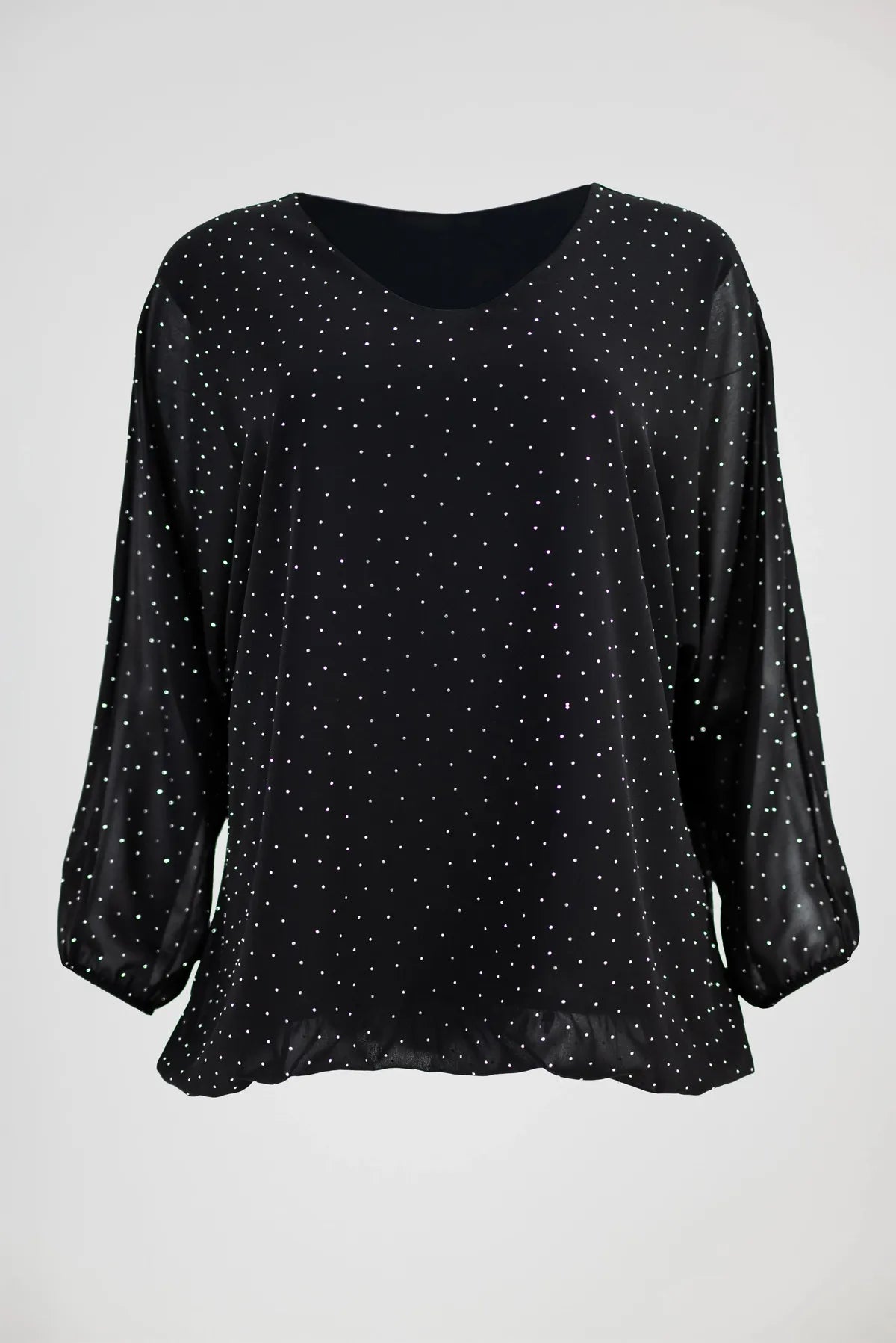 Черна блуза с фини блестящи камъни - Midnight Sparkle-блузи-6Sense